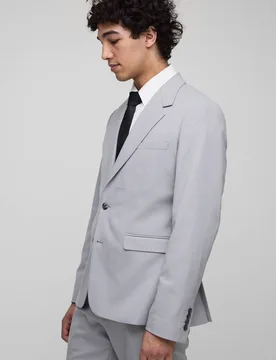 Herren Schlanker Einreiher-Sakko Grey Größe 38 - boohooMAN - FashionsVida