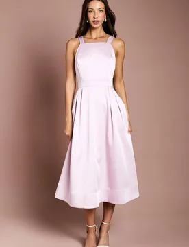 Women's Satin Bow Shoulder Pleated Midi Dress in Lilac Size: 12 - Lilac - Size: 12 - Coast - FashionsVida