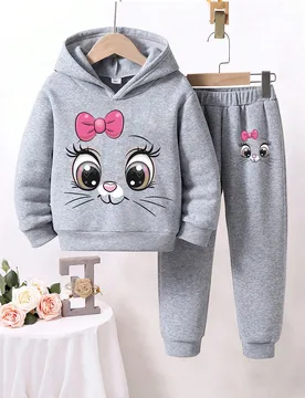 Conjunto de sudadera con capucha y pantalón de chándal de forro polar con estampado de dibujos animados para niños pequeños - Shein - FashionsVida