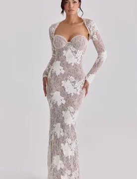 White Lace Prom Dress 2 Pcs Full Sleeves Jacket+Long Party Bridal Gown Formal Wedding Guest Bridal Birthday Robe - Aliexpress - FashionsVida