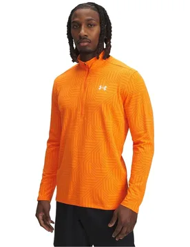 Mens Tech Geotessa Zip Neck Long Sleeve T-Shirt In Orange Fleece - Size X-Large - Under armour - FashionsVida