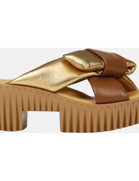 Sandalias de mujer piel con plataforma curzada con lazo de adorno en la parte superior - 4CCCEES - FashionsVida