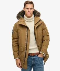 Superdry Herren Everest Parka mit Kunstfellbesatz Braun - Größe: L