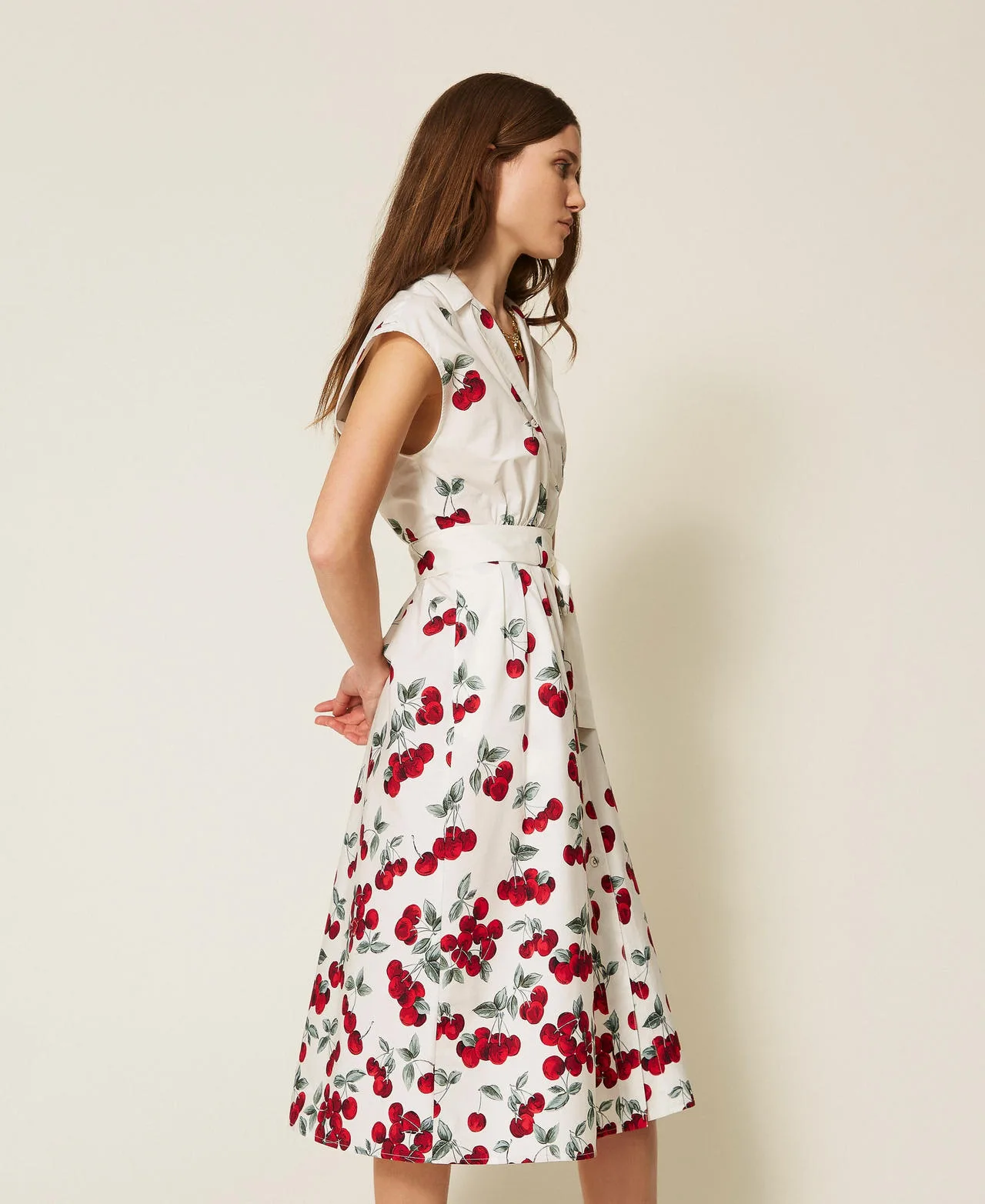 Robe midi en popeline avec imprimé cerises - TWINSET - FashionsVida