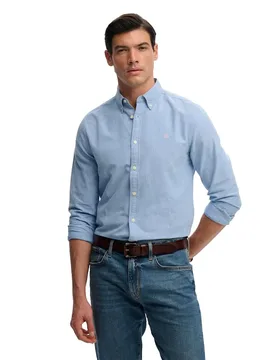 Chemise à Manches Longues Preppy Oxford Sky Blue Chambray M - Superdry - FashionsVida