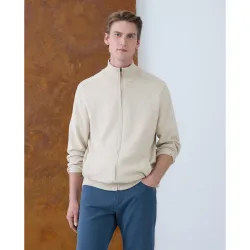 Cardigan de hombre de c-semicisne cremallera liso algodón seda