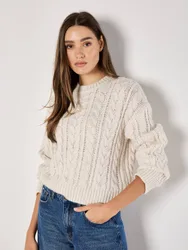 Pearl Embellished Cable Knit Jumper - Cream - Size: 16