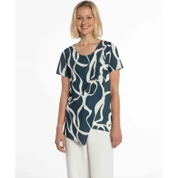 Camiseta de mujer de punto circular con drapeado asimétrico