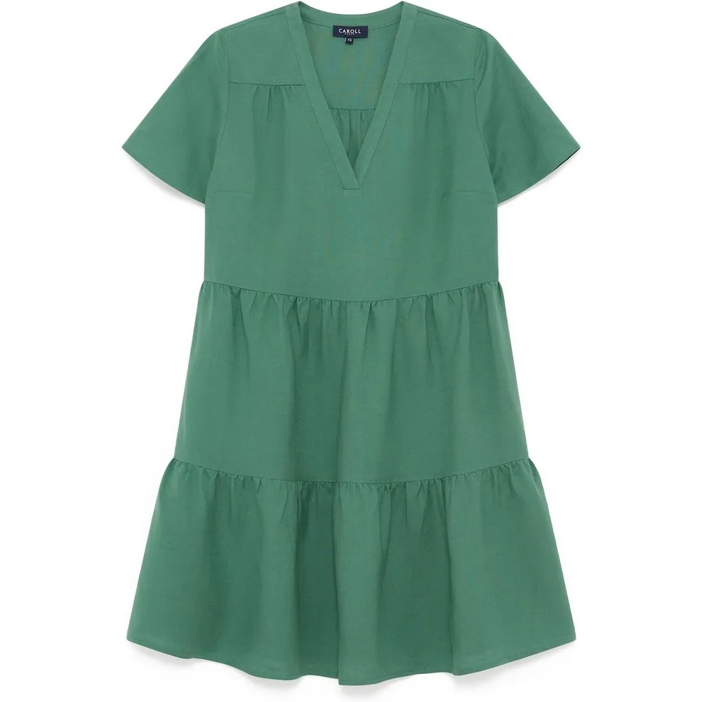 Vestido corto con escote pico en lino - Caroll - FashionsVida
