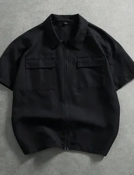 Camisa casual de verano para hombre de unicolor, de estilo de trabajo con cremallera y mangas cortas, con bolsillos, cargo, diseño tipo caja, camisa - Shein - FashionsVida