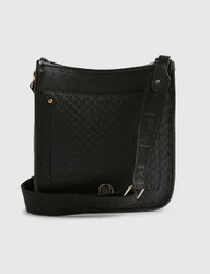 Faux Leather Embossed Messenger Bag Black female