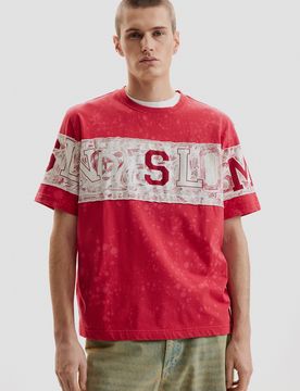T-shirt en maille imprimée, , Coton, Rouge, S
