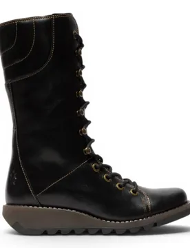 Women's Fly London Leather Lace-Up Combat Ankle Boots- STER768 in Black Size: 6 - Black - Size: 6 - Infinity Leather - FashionsVida