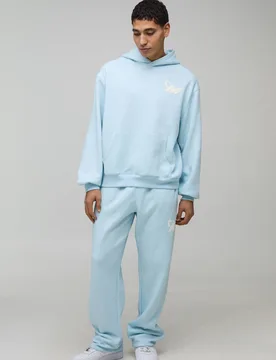 Herren Oversized Boxy M Star Hoodie Sweatshirt & Baggy Jogger Hose Trainingsanzug Blue Größe Medium - boohooMAN - FashionsVida