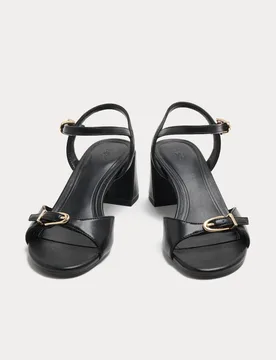 Buckle Ankle Strap Block Heel Sandals Black female - M&S - FashionsVida