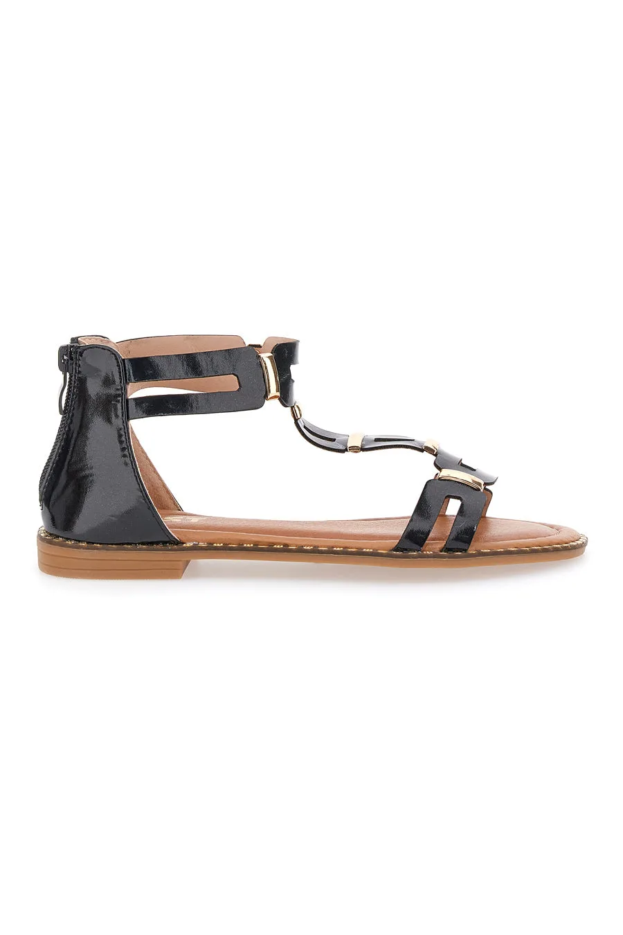 Sandali Neri Con Suola Flat 19467 37 - THE FIRST - FashionsVida