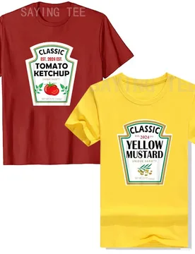 Red Ketchup Yellow Mustard DIY Costume Matching Couples Groups Halloween T-Shirt Gifts Lazy Easy Condiments Costumes Couple Tops - Aliexpress - FashionsVida