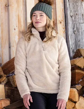 Women's 'Teddy' Breathable Warm Cosy Half Zip Fleece Teddy Borg Sweatshirt in Beige Size: 12 - Beige - Size: 12 - Mountain Warehouse - FashionsVida
