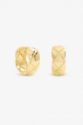 Women's Gold Plated Quilted Hoop Earrings - Gold - Size: One Size