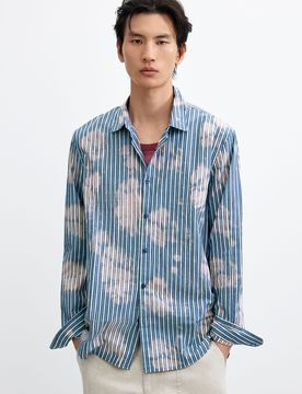 Chemise à rayures tie-dye, , Coton, Bleu, S