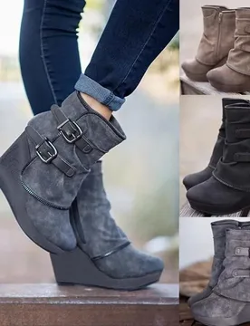 New Women's Boots Zip Womens High Heels Suede Fashion Wedge Heels Durable Retro Women Ankle Boots Round Head Bottes Femmes - Aliexpress - FashionsVida
