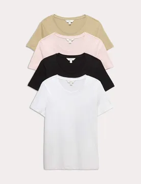 Pack Pure Cotton Crew Neck Tops Multi female - M&S - FashionsVida