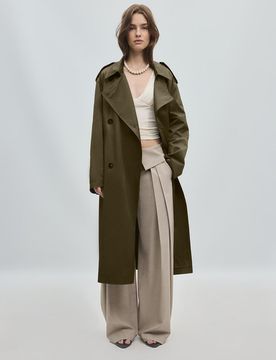 Klassischer langer Trenchcoat Khaki L