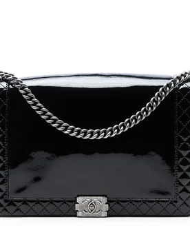 Pre-Owned Womens Extra Large Patent Boy Reverso Flap - Black Leather - One Size - Chanel - FashionsVida
