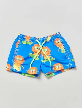 Boxer da mare blu royal con stampa leoncino skater e coulisse - MC2 SAINT BARTH - FashionsVida