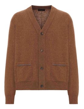 Cardigan In Lana Con Cuciture A Contrasto