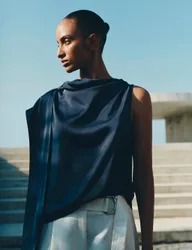 Satin Draped Detail Top Dark Slate female