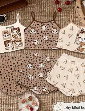 Conjunto de top de tirantes y shorts de ropa de estar en casa para niña preadolescente, estilo casual minimalista, corte slim fit, con estampado lind - Shein - FashionsVida