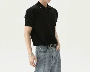 Summer High-end Delicate Slightly Loose Short-sleeved Polo Shirt Men's Versatile Casual Lapel Knitted T-shirt Top