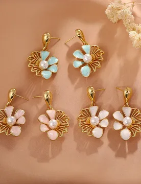 Retro flower earrings, exaggerated and luxurious, oil dripping earrings, silver needles, temperament and versatile earrings - Aliexpress - FashionsVida