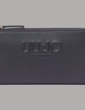 Portafoglio grande con zip e logo rilievo saffiano donna