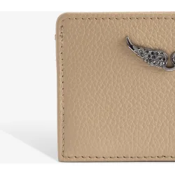 Zadig & Voltaire - Tarjetero de mujer de piel granulada con strass colgante