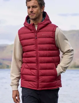 Seasons' Mens Padded Gilet With Pockets Water Resistant Hooded Jacket Red Polyamide - Size Small - Mountain Warehouse - FashionsVida