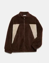 Borg Colour Block Jacket (6-16 Yrs) Brown male