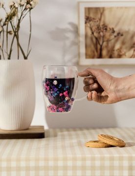 Tazza in vetro a doppia parete con fiori - multicolor