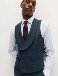 Italian Wool Blend Double Breasted Waistcoat Navy male