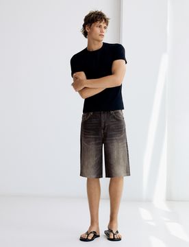 Bermuda Jean Super Baggy Brodée 36 Marron