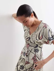 Pure Silk Floral Ruched V-Neck Top Ivory Mix female