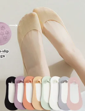 Par de calcetines invisibles delgados, calcetines invisibles de mujer de color caramelo adecuados para primavera/verano, antideslizantes - Shein - FashionsVida