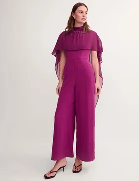 High Neck Cape Detail Waisted Jumpsuit Purple female - Monsoon - FashionsVida