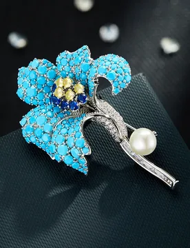 Fashion Premium Full Zirconium Elegant Flower Brooch Luxury Blue Pine Freshwater Pearl Brooch Pin - Aliexpress - FashionsVida
