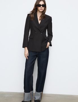 Doppelreihiger Slim-Fit-Blazer Schwarz L
