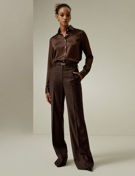 Pantaloni Gessati Vita Alta Lana e Seta 34