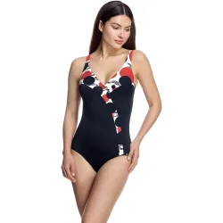 Bañador de mujer con escote en pico y panel asimétrico estampado