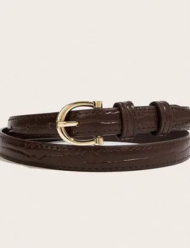 Pieza Cinturón Marrón, Cinturones Boho, Cinturón de Piel de Cocodrilo Sintética, Cinturón Y2K, Cinturón Delgado Vintage, Cinturón con Hebilla D - Shein - FashionsVida