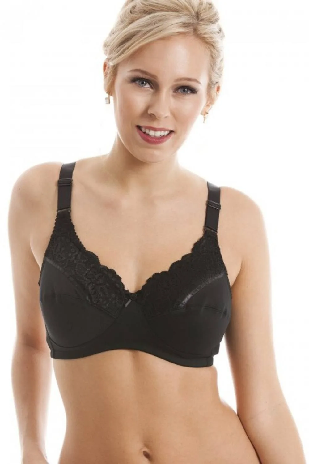 Women's Non Wired Full Cup Support Mastectomy Bra in Black Size: 36D - Black - Size: 36D - Camille - FashionsVida